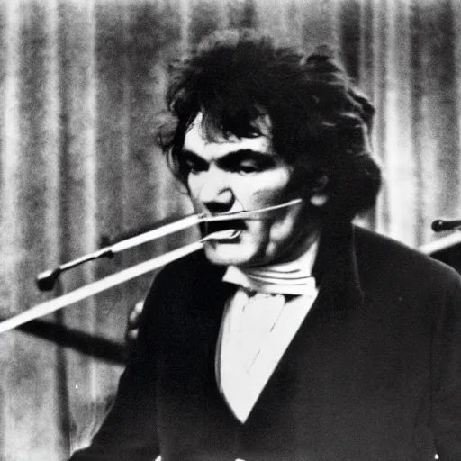 Image similar to photograph of ludwig van beethoven playing on stage in woodstock