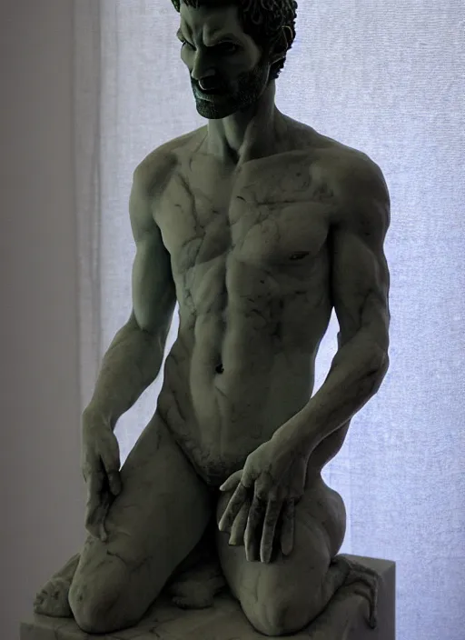 Image similar to modern marble statue of tom ellis ( lucifer ) as a demon