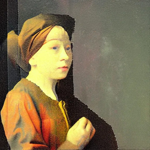 Image similar to a bacalaito fritter in the style of vermeer, glitch art