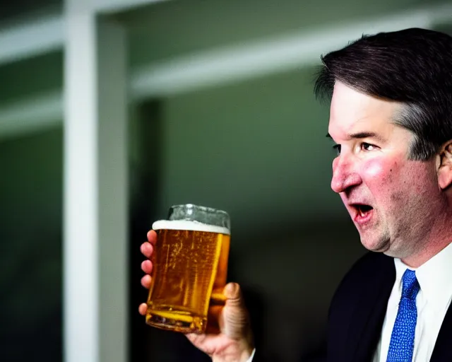 Prompt: photo of brett kavanaugh staring longingly at a can of beer, 3 5 mm f / 2. 8