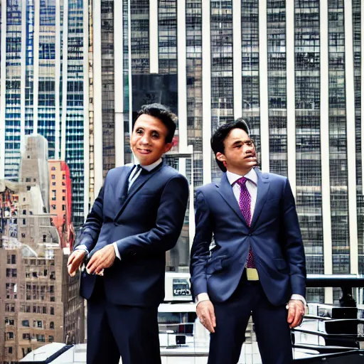 Prompt: two monkeys in suits trading stocks in new york city.