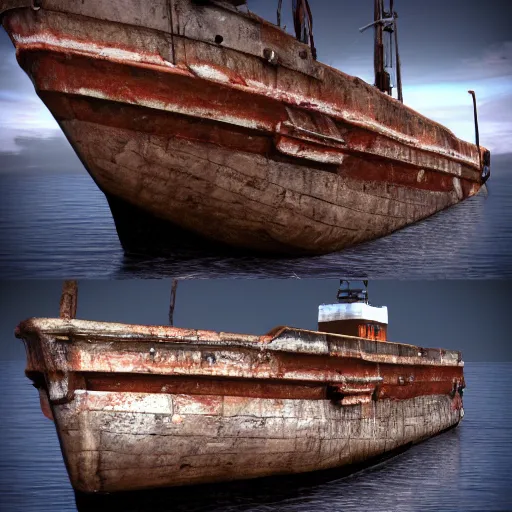 Prompt: a high quality photo of old rusty ship, trending on artstation, unreal engine