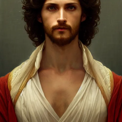 Prompt: a portrait of judas, intricate, elegant, highly detailed, digital painting, grin, artstation, concept art, smooth, sharp focus, illustration, art by artgerm and greg rutkowski and alphonse mucha and william - adolphe bouguereau
