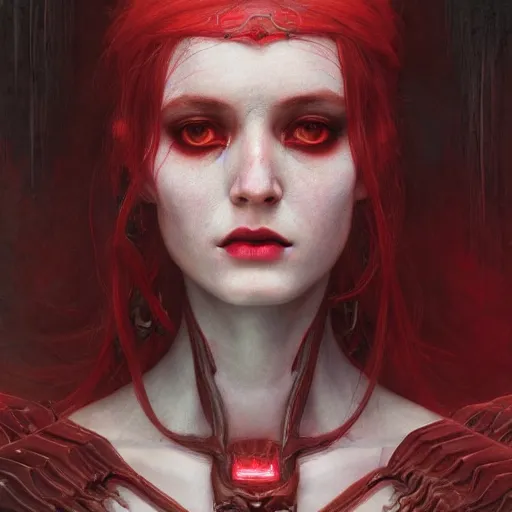 Image similar to Portrait of beautiful pale warhammer 40000 goth maiden, dark fantasy, red light, digital illustration, intricate, highly detailed, smooth, artstation, painted by Wayne Barlowe and Greg Rutkowski and zdislav beksinski and Ruan Jia and Mandy Jurgens and Artgerm and william-adolphe bouguereau