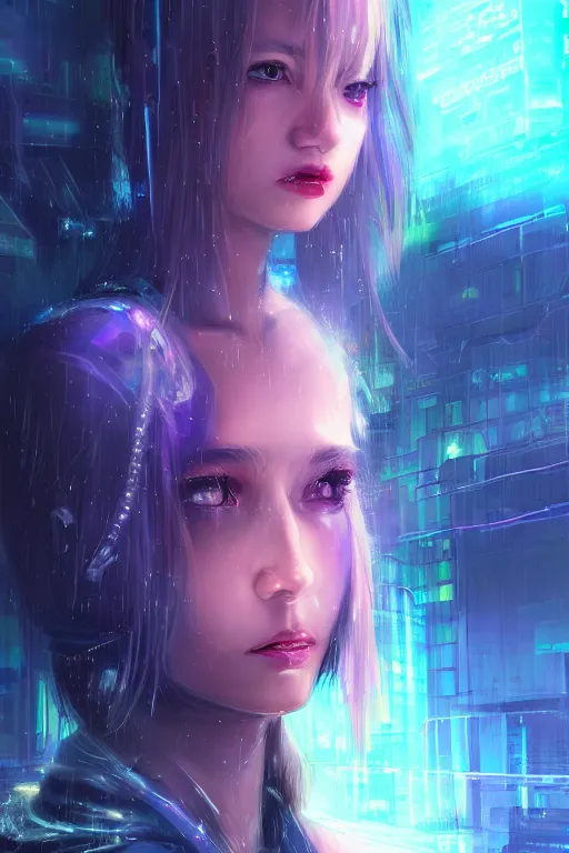 Prompt: portrait futuristic cute cyberpunk young female Alchemist, in futuristic stormy heavy snowy thunder flashing tokyo rooftop cyberpunk night, ssci-fi, fantasy, intricate, very very beautiful, elegant, neon light, highly detailed, digital painting, artstation, concept art, soft light, hdri, smooth, sharp focus, illustration, art by tian zi and craig mullins and WLOP and alphonse mucha