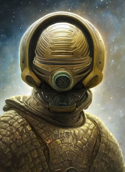 Image similar to space helmet mf doom reptile eyes, opal skin. intricate, elegant, highly detailed, centered, digital painting, artstation, concept art, smooth, sharp focus, illustration, artgerm, tomasz alen kopera, peter mohrbacher, donato giancola, joseph christian leyendecker, wlop, frank frazetta