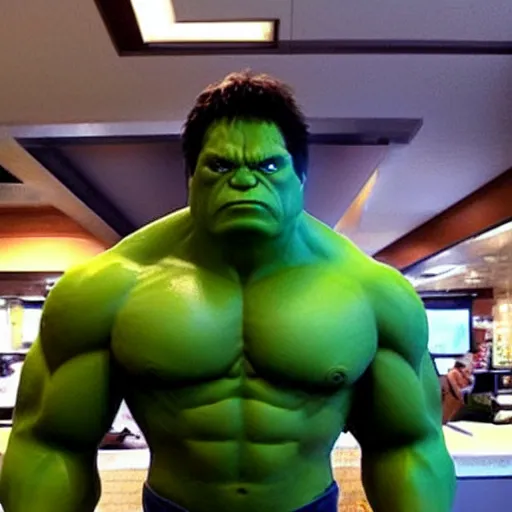 Prompt: The Hulk as a Mcdonald’s employee