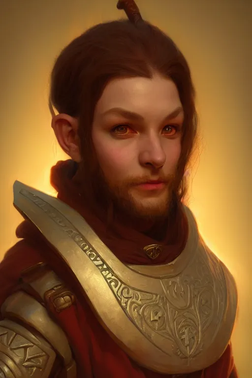 Prompt: a portrait of a hobgoblin, illustration, soft lighting, soft details, painting oil on canvas by Edmund Blair Leighton and Charlie Bowater octane render trending on artstation d&d characters, 4k, 8k, HD