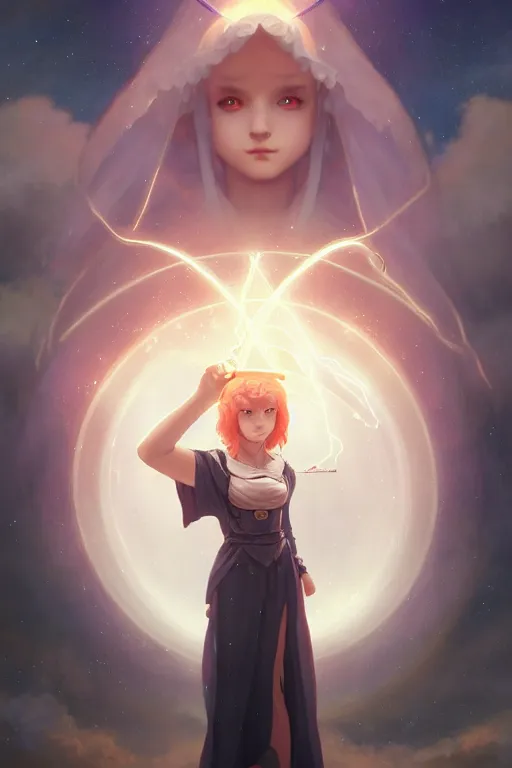 Prompt: a cute wizard girl conjuring a lightening ball, character art portrait, anime key visual, official media, illustrated by tom bagshaw, wlop, william bouguereau, extremely detailed, 8 k, trending on artstation, cinematic lighting, beautiful