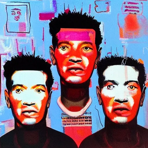 Image similar to “realistic image of Pushmi-Pullyu, one head has andy warhol head, another head jean michel basquiat, highly detailed, 8k, trending on artstation”