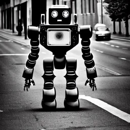 Image similar to a cute big robots. old photography, realistic 8 k