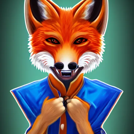 Image similar to anthropomorphic vulpes vulpes fulva wearing polo shirt and cargo shorts, male with lip piercing and blue eyes, 4 k, award winning extremely detailed fantasy art