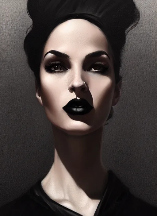 Image similar to portrait of a woman with a broad nose and a confident expression, 1 9 6 0 s, black clothes, goth, punk, funk, intricate, elegant, highly detailed, digital painting, artstation, concept art, smooth, sharp focus, illustration, art by wlop, mars ravelo and greg rutkowski