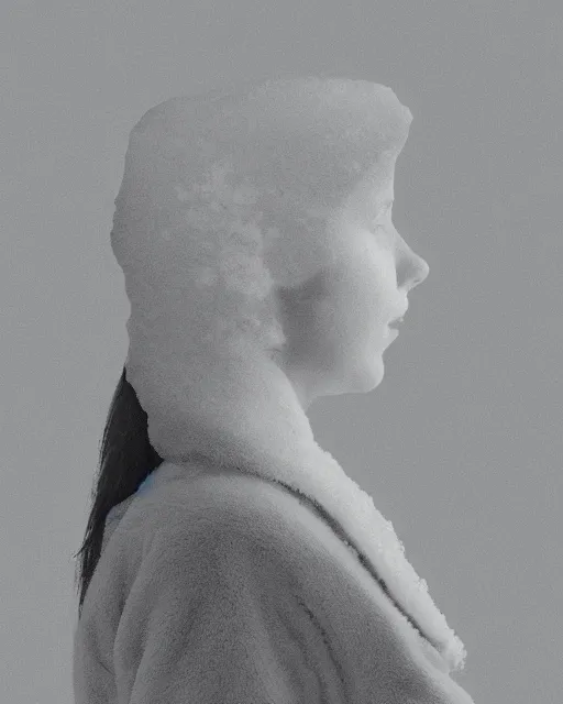 Image similar to a woman's face in profile, made of a snow capped Swiss mountain, in the style of the Dutch masters and Gregory Crewdson, dark and moody