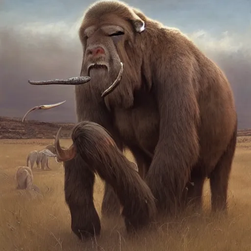 Image similar to vladimir putin, unga bunga mammoth hunting, macabre, by donato giancola and greg rutkowski and wayne barlow and zdzisław beksinski, realistic face, digital art