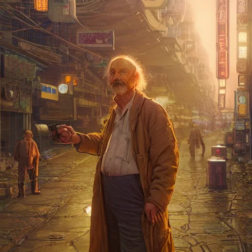 Image similar to A solarpunk very detailed farmer on the street of a very detailed solarpunk city art by Taras Shevchenko, neofuturistic highly detailed, digital art, smooth cyan gold light, sharp focus, Golden Ratio illustration, realistic concept art by Stephen Hickman and James Gurney and Hiromasa Ogura Ghost in the Shell
