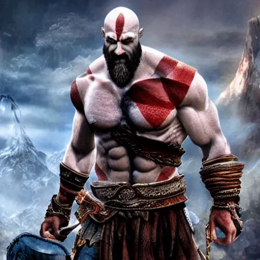 Image similar to kratos from god of war staring intently at a mobile phone
