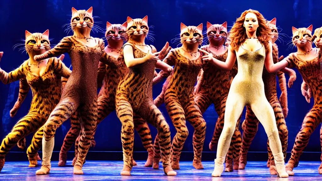 Prompt: jennifer lawrence in the broadway show cats