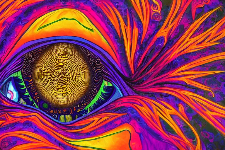 Prompt: eyes, psychedelic art, artist interpretation, psychedelic interpretation, cgsociety contest winner, golden ratio, centered, hallucinatory art, artstation hd, 4 k