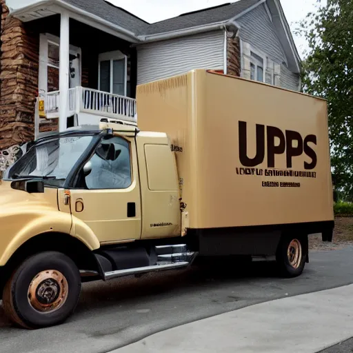 Image similar to UPS delivery truck in the driveway of a single family home