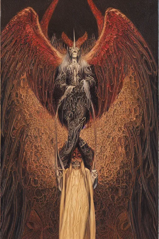 Prompt: portrait of lucifer the ruler of hell, by giancola, very detailed art, elegant, sophisticated, high resolution, smooth