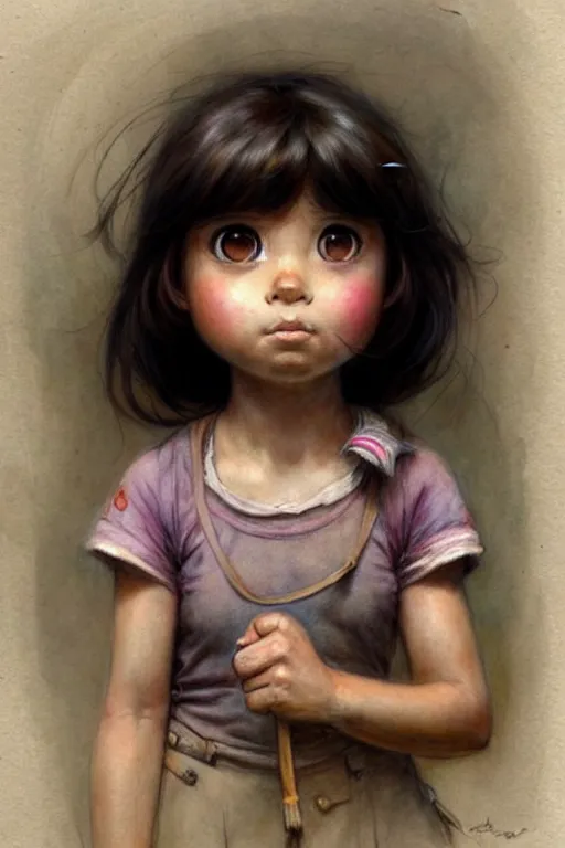 Image similar to ( ( ( ( ( real girl dora the explorer. muted colors. ) ) ) ) ) by jean - baptiste monge!!!!!!!!!!!!!!!!!!!!!!!!!!!