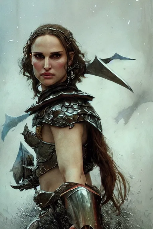 Image similar to natalie portman, legendary warrior, heroic, lord of the rings, tattoos, decorative ornaments, battle armor, by carl spitzweg, ismail inceoglu, vdragan bibin, hans thoma, greg rutkowski, alexandros pyromallis, perfect face, fine details, realistic shading photorealism