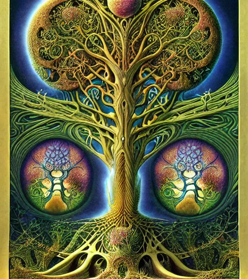 Image similar to tree of life by roger dean and andrew ferez, art forms of nature by ernst haeckel, divine chaos engine, symbolist, visionary, art nouveau, botanical fractal structures, organic, detailed, realistic, surreality