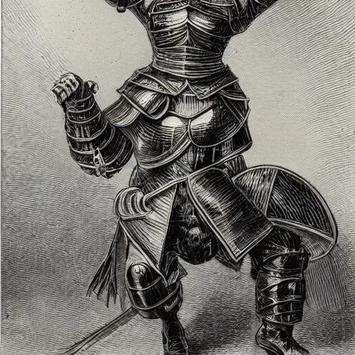 Prompt: donald trump as a knight, shinning armor, knights armor, donald trumps sexy face, fighting stance, by hans thoma