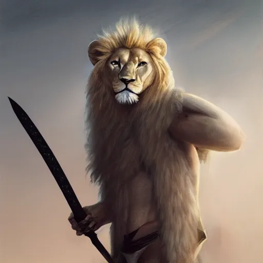 Prompt: commission of a male anthropomorphic albino lion holding a sword,digital art,art by greg rutkowski,trevor henderson,ross tran,photorealistic,hyperdetailes,highly realistic,natural lighting,deviantart,artstation,dramatic,cinematic,4k,western comic style,the sky is red,sharp lineart,hard shadows