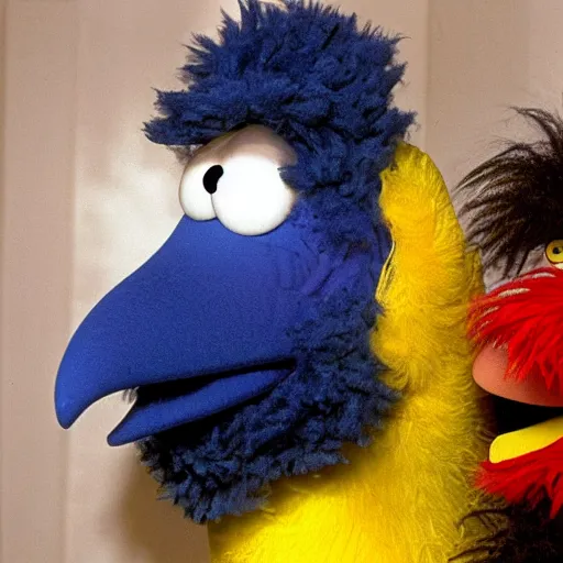 Image similar to big bird from sesame street under your bed, disturbing, creepy, dark, scary.