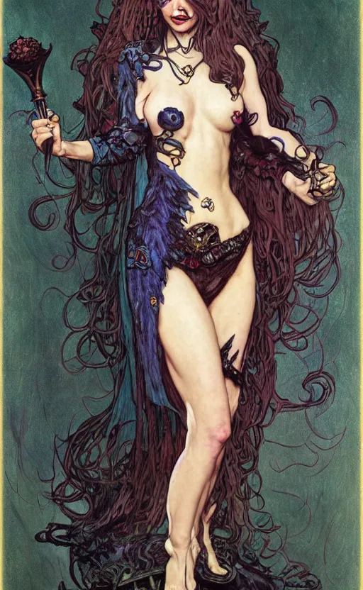 Image similar to full length portrait of a woman who is a hybrid of cookie monster and taylor swift, sorcereress using dark seduction magic, d & d, medieval, fantasy, royo, klimt, miro, vallejo, frazetta, alphonse mucha, greg rutkowski, whealan