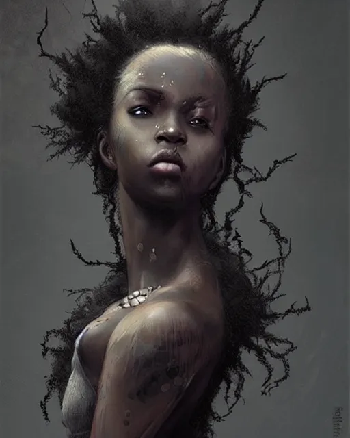 Image similar to gothic afro girl, hyper realistic face, beautiful eyes, fantasy art, in the style of greg rutkowski, intricate, hyper detailed, smooth