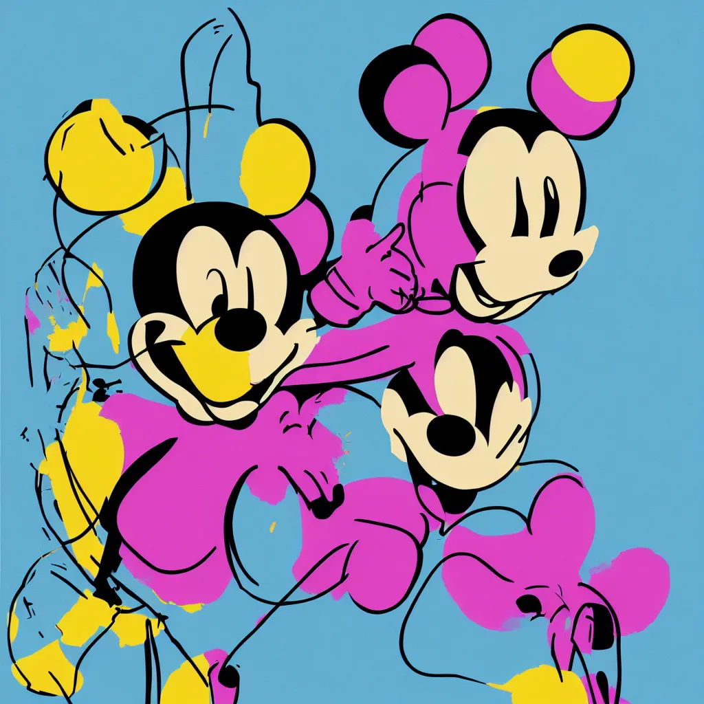 Image similar to individual silk screen portrait of non binary afro mickey mouse by andy warhol michael pangrazio, nilo rodis clean vector curves, no jagged lines, vector art
