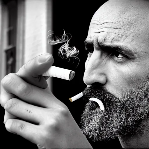 Image similar to very accurate photo, very coherent image, hyper realistic photo of a man holding a cigarette in a hand, by Omar Reda, Tim Booth, award-winning shot