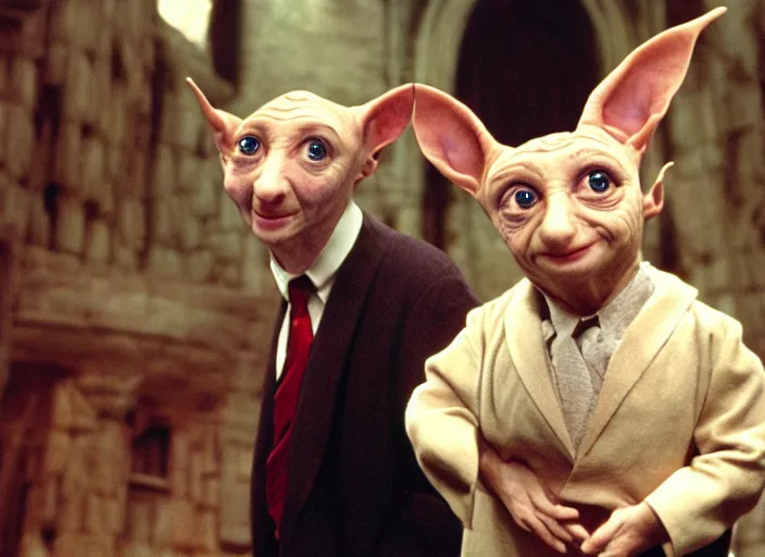 Image similar to Donald Trump as Dobby in Harry Potter, 35mm film