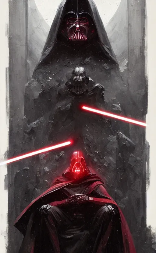 Image similar to « beautiful comic style portrait of sith lord on the throne by greg rutkowski, very detailed »