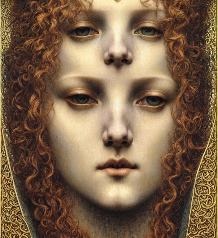 Image similar to detailed realistic beautiful young medieval queen face portrait by jean delville, gustave dore and marco mazzoni, art nouveau, symbolist, visionary, gothic, pre - raphaelite. horizontal symmetry