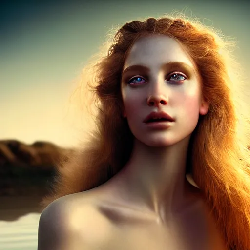 Image similar to photographic portrait of a stunningly beautiful siren renaissance female, in soft dreamy light at sunset, contemporary fashion shoot, by edward robert hughes, annie leibovitz and steve mccurry, david lazar, jimmy nelsson, extremely detailed, breathtaking, hyperrealistic, perfect face, octane render