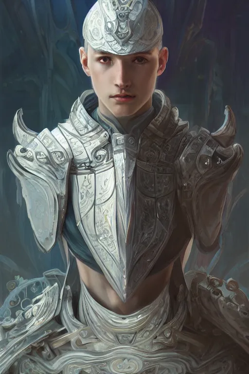 Image similar to portrait knights of Zodiac boy, matt white color mirror armor, in ruined Agora of Athens Sunrise, ssci-fi and fantasy, intricate and very very beautiful and elegant, highly detailed, Frostbite Engine, digital painting, artstation, concept art, smooth and sharp focus, illustration, art by tian zi and WLOP and alphonse mucha