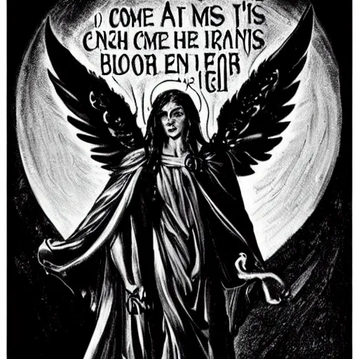 Image similar to come hither to me Great God's of the Night, for I am your son, the destroyer of Light. I'm an Angel of Death and a Creature of Dark. I'm evil's Messiah, for I have the mark. Burn an 'X' in my forehead, let blood fall as rain, we're all family and you're power I shall gain