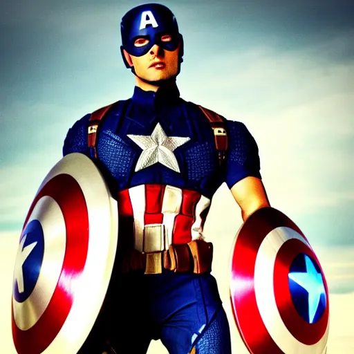 Image similar to Gigachad as Captain America, cinematic lighting, HD,