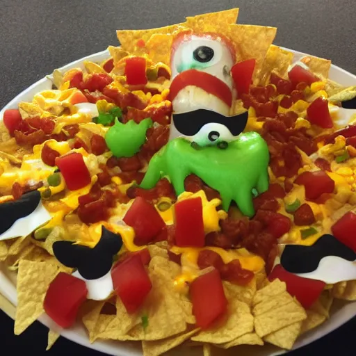 Prompt: monster made of nachos