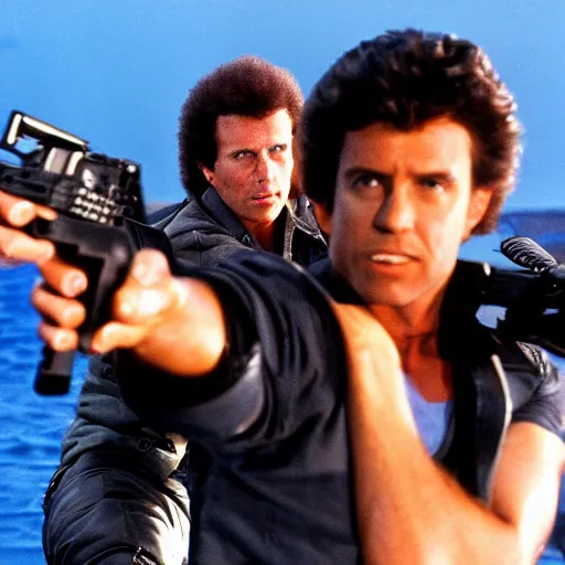 Image similar to still photo from the filming of the best 8 0's action movie