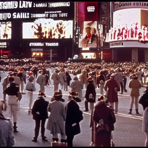 Image similar to still of donald trump clones invading time square, in barry lyndon ( 1 9 7 9 ), morning photograph