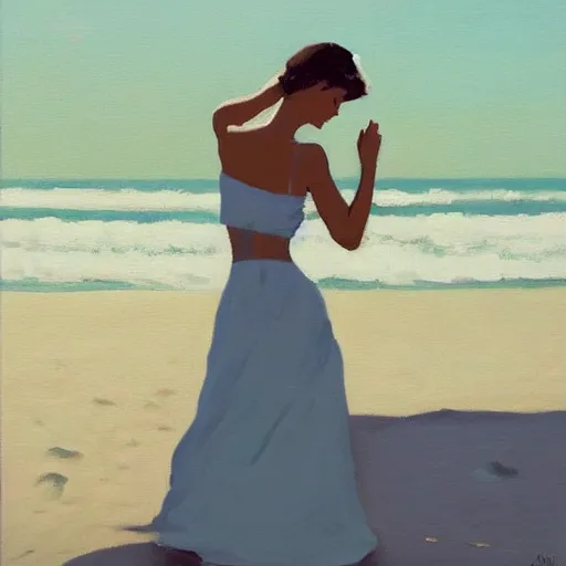 Image similar to of paintings of woman on the beach in the style of jack vettriano
