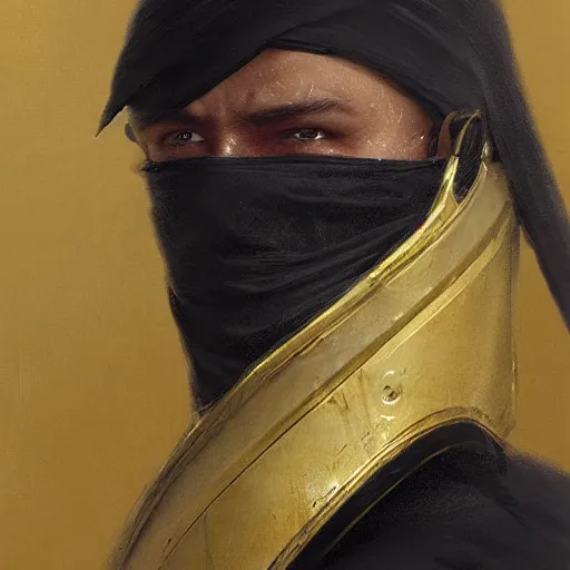 Image similar to Medium closeup young idealistic and pious male Imperial soldier wearing a black tabard with light yellow accents over a gambeson and a steel open helm, by Raymond Swanland Greg Rutkowski Lise Deharm, {perfect face}, {perfect eyes}