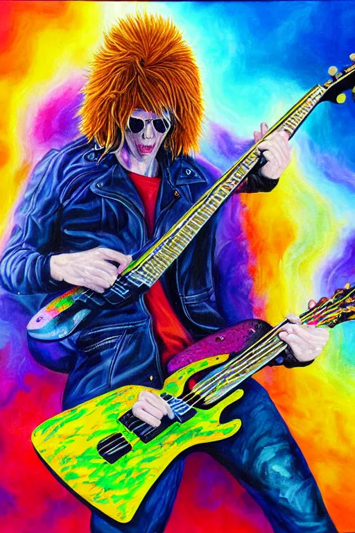 Prompt: beautiful detailed acrylic painting of a psychedelic and hardcore dave munstaine play music in the cosmos