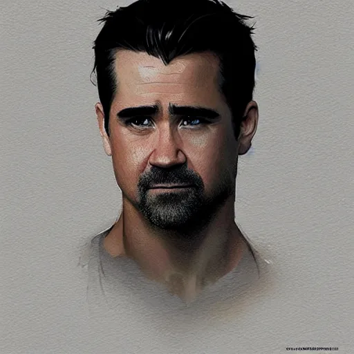 Image similar to “Portrait of Colin Farrell by Greg Rutkowski, young, attractive, highly detailed portrait, scifi, digital painting, artstation, concept art, smooth, sharp foccus ilustration, Artstation HQ”