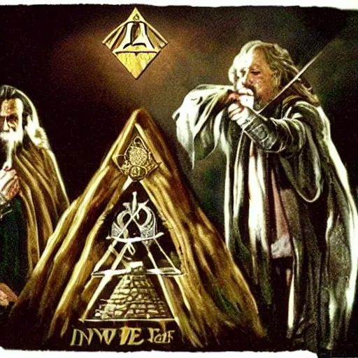 Image similar to a scene from lord of the rings, masonic, occult ritual